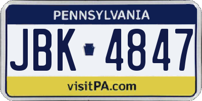 PA license plate JBK4847