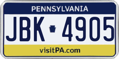 PA license plate JBK4905