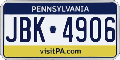 PA license plate JBK4906