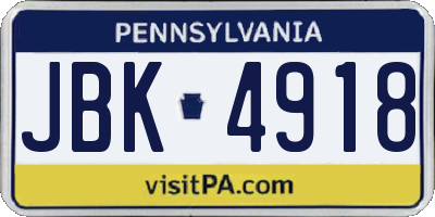 PA license plate JBK4918