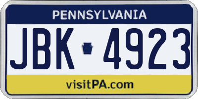 PA license plate JBK4923