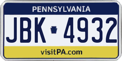 PA license plate JBK4932