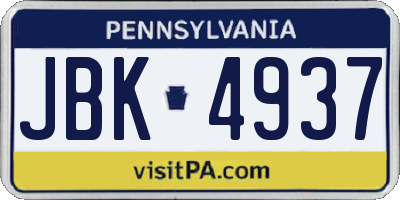 PA license plate JBK4937