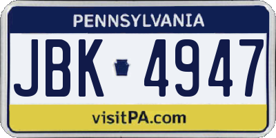 PA license plate JBK4947