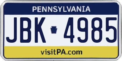 PA license plate JBK4985