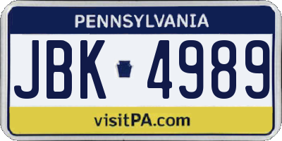 PA license plate JBK4989