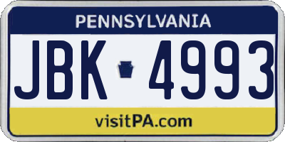 PA license plate JBK4993