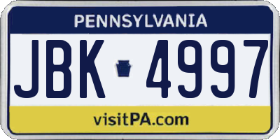 PA license plate JBK4997