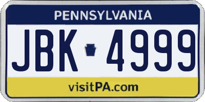 PA license plate JBK4999