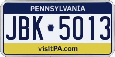 PA license plate JBK5013