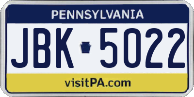 PA license plate JBK5022