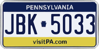 PA license plate JBK5033