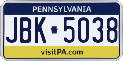 PA license plate JBK5038