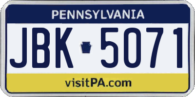 PA license plate JBK5071