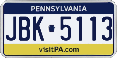 PA license plate JBK5113