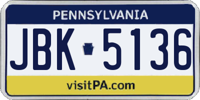 PA license plate JBK5136