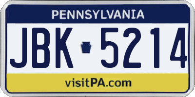 PA license plate JBK5214