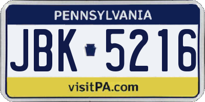 PA license plate JBK5216