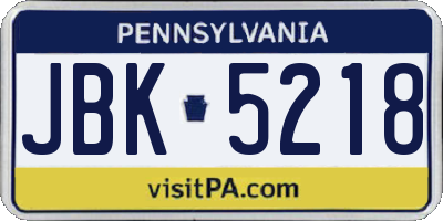 PA license plate JBK5218