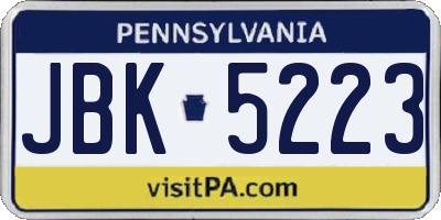 PA license plate JBK5223