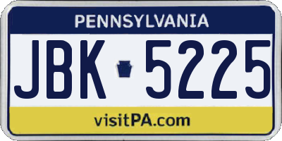 PA license plate JBK5225