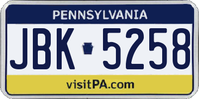 PA license plate JBK5258