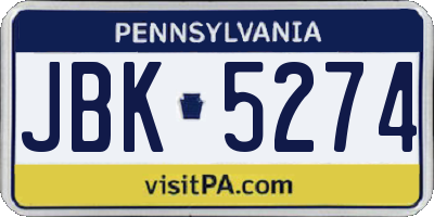 PA license plate JBK5274