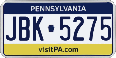 PA license plate JBK5275