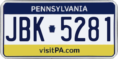 PA license plate JBK5281