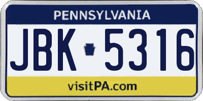 PA license plate JBK5316