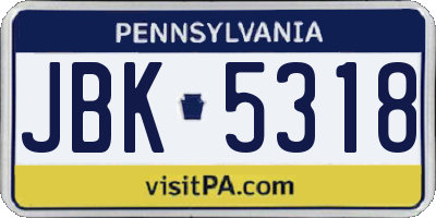 PA license plate JBK5318
