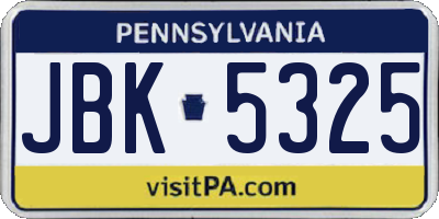 PA license plate JBK5325