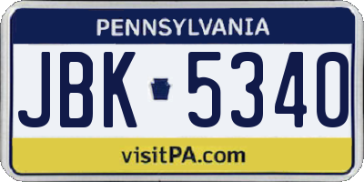 PA license plate JBK5340