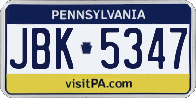 PA license plate JBK5347