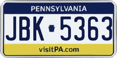 PA license plate JBK5363