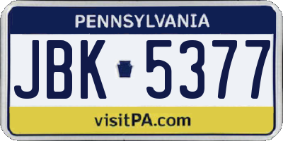 PA license plate JBK5377
