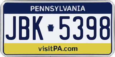 PA license plate JBK5398