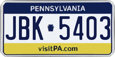PA license plate JBK5403