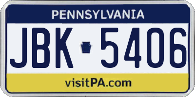 PA license plate JBK5406