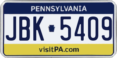 PA license plate JBK5409