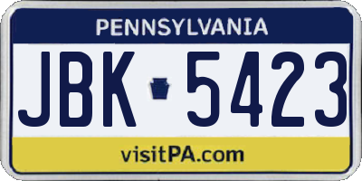 PA license plate JBK5423