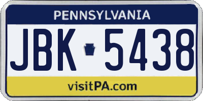 PA license plate JBK5438