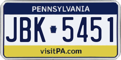 PA license plate JBK5451