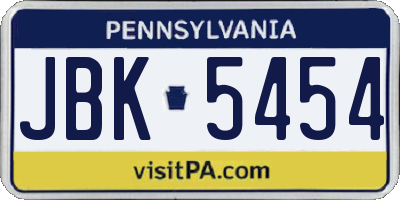 PA license plate JBK5454