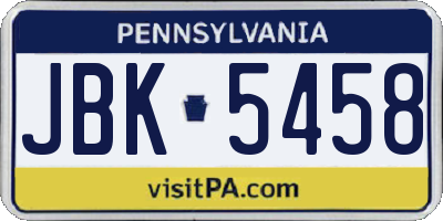 PA license plate JBK5458