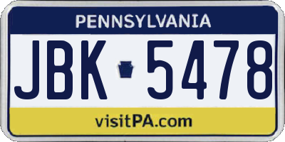 PA license plate JBK5478