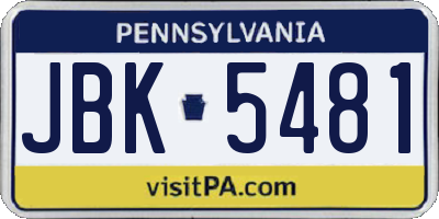PA license plate JBK5481