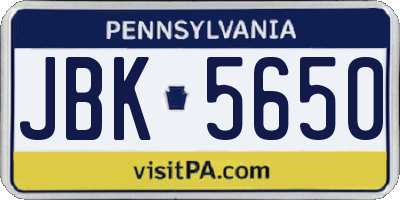 PA license plate JBK5650