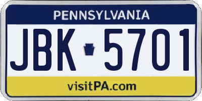 PA license plate JBK5701