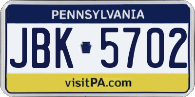 PA license plate JBK5702
